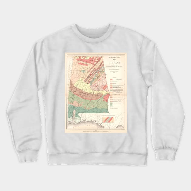 Vintage Agricultural Map of Alabama (1882) Crewneck Sweatshirt by Bravuramedia